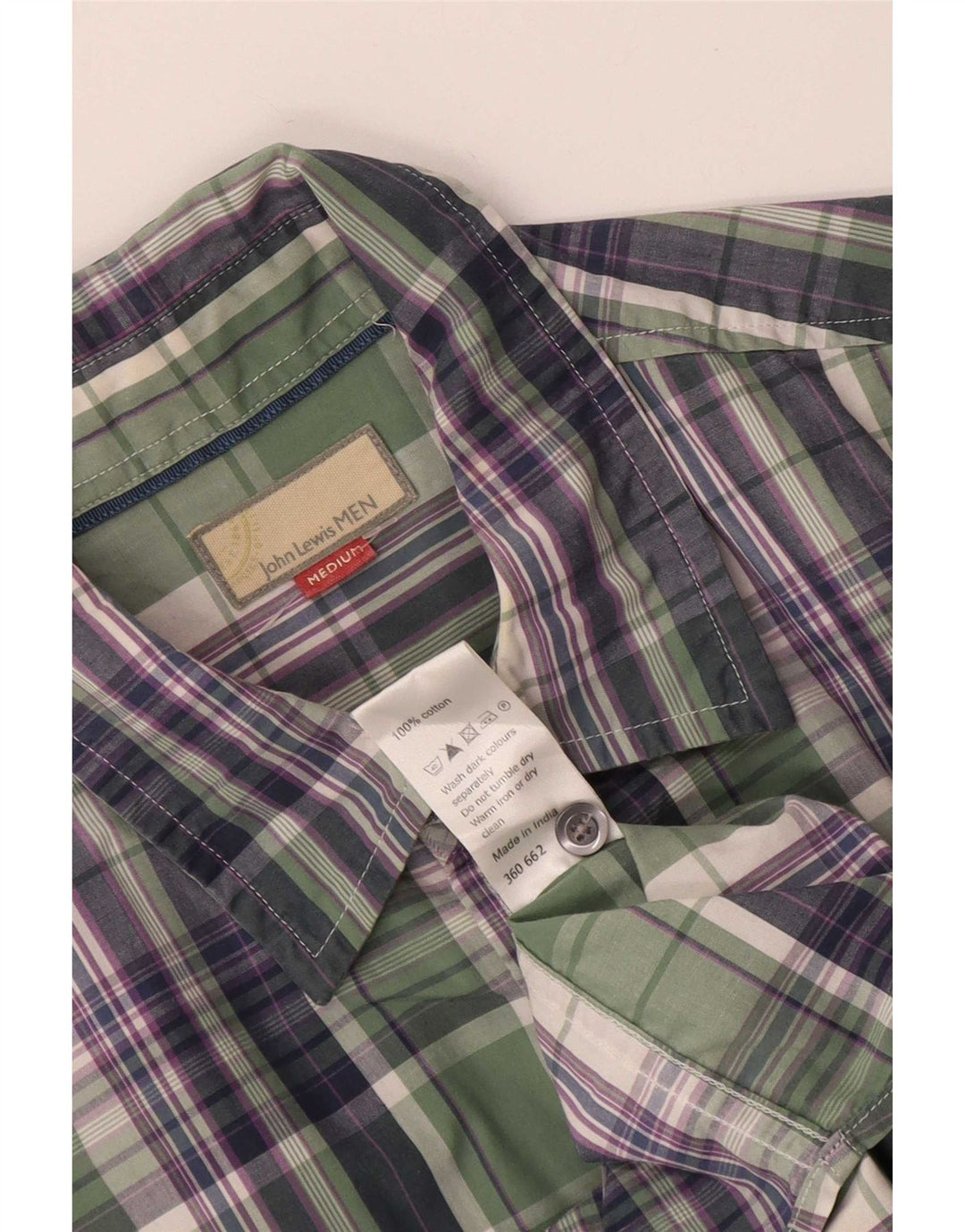 John Lewis Chemise à manches courtes pour homme en coton à carreaux vert moyen