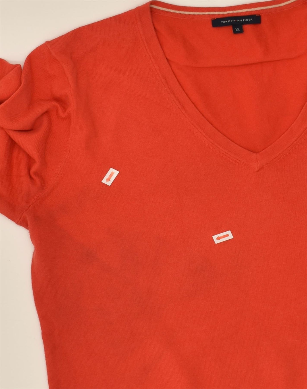 TOMMY HILFIGER Womens V-Neck Jumper Sweater UK 18 XL Red Cotton | Vintage Tommy Hilfiger | Thrift | Second-Hand Tommy Hilfiger | Used Clothing | Messina Hembry 