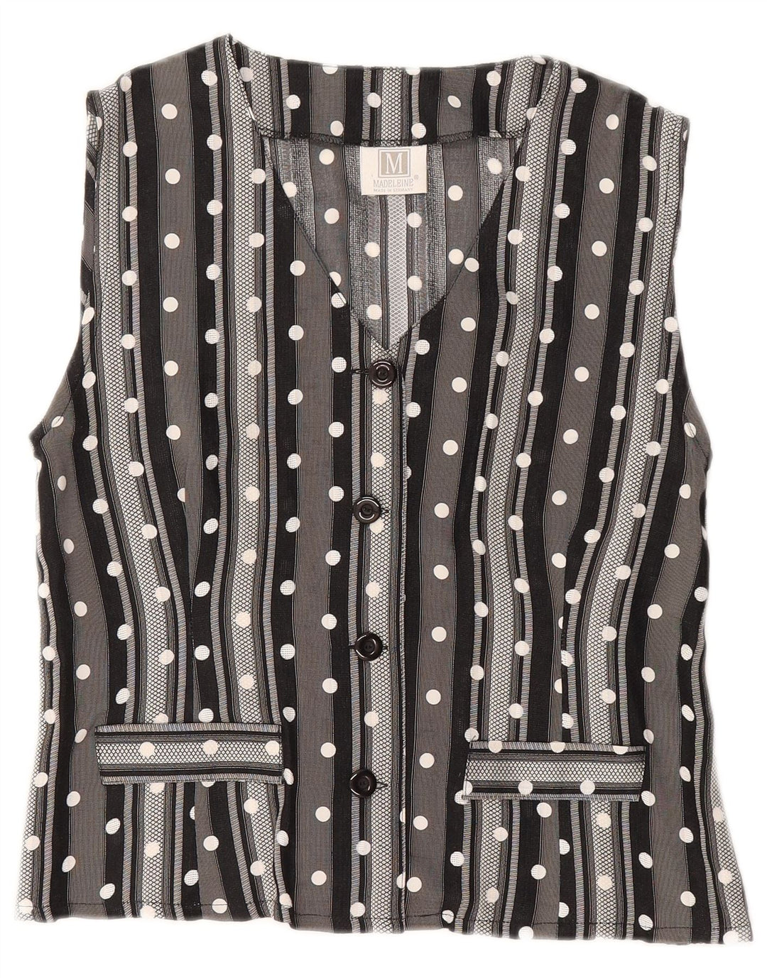 MADELEINE Womens Waistcoat UK 14 Medium Grey Striped