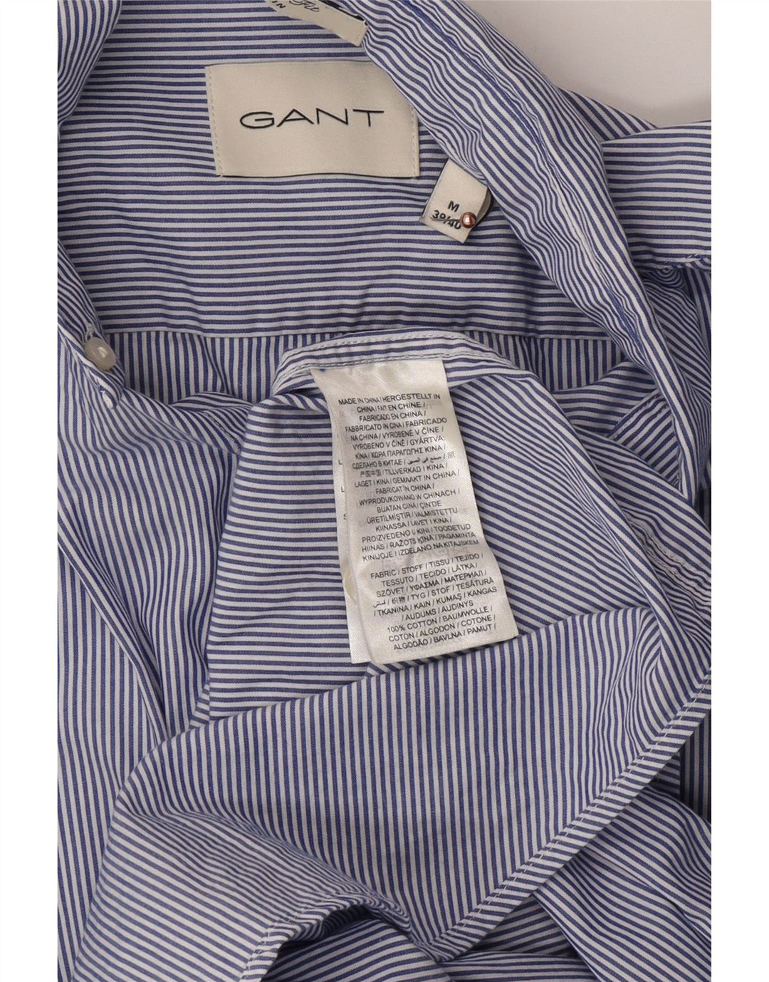 GANT Herrenhemd Größe 39/40 Mittelblaue Nadelstreifen-Baumwolle