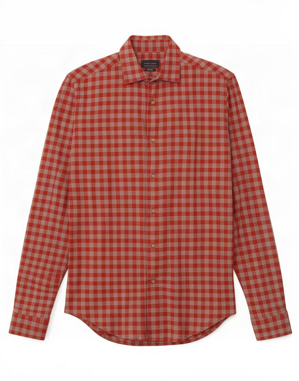 Zara Mens Slim Fit Shirt Small Red Gingham Cotton
