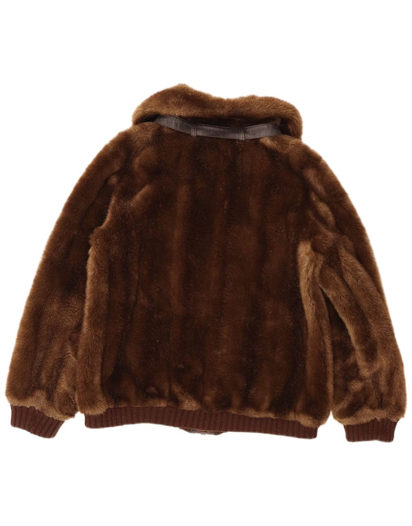 Vintage Dame imiteret Pelsjakke UK 14 Medium Brun