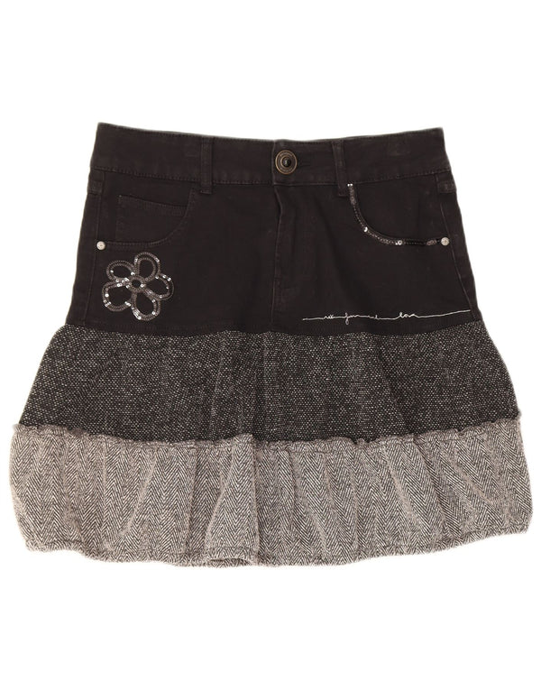 Desigual Jupe à volants pour femme EU 36 Small W28 Noir Colourblock Coton