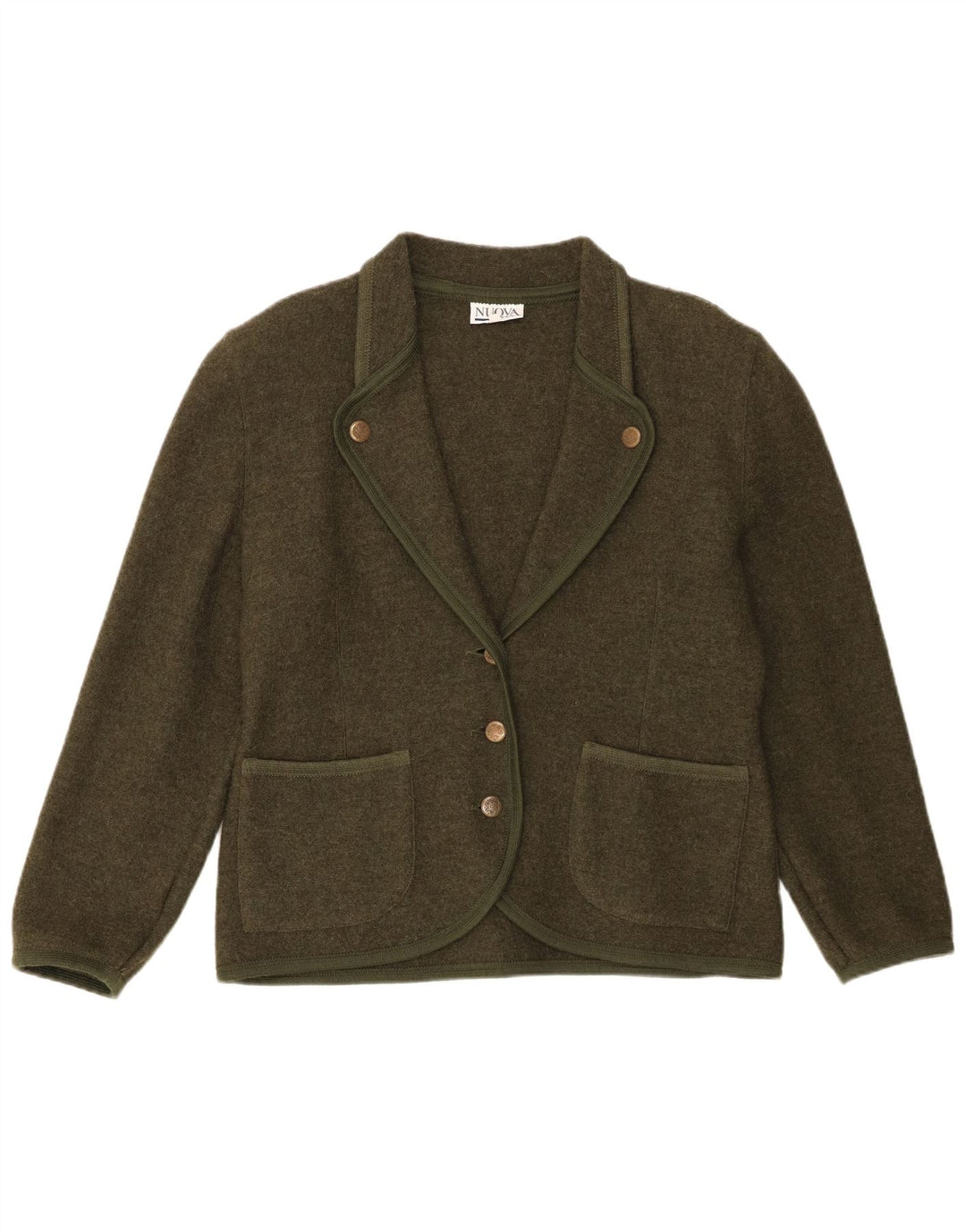 Nuova Citta Womens 3 Button Blazer Jacket IT 46 Large Khaki Virgin Wool