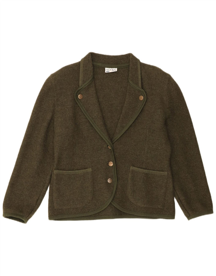 Nuova Citta Womens 3 Button Blazer Jacket IT 46 Large Khaki Virgin Wool