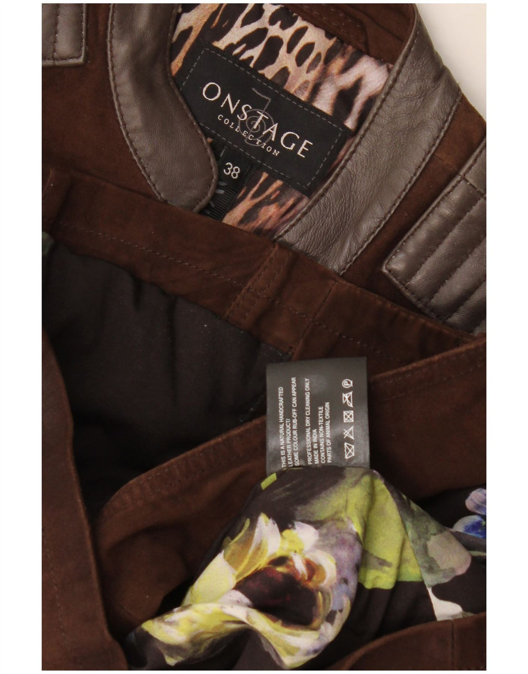 On Stage Womens Leather Biker Jacket IT 38 XS Brown Colourblock Leather