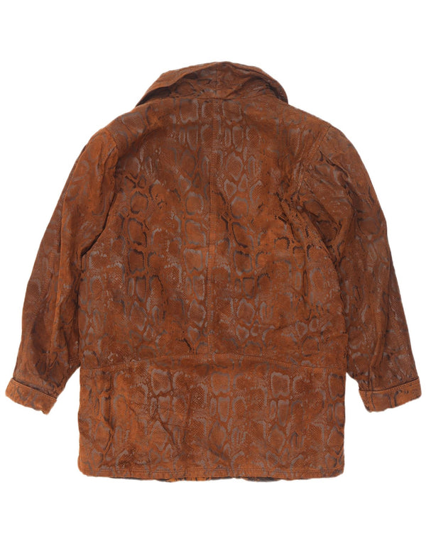 Vintage Womens Suede Overcoat IT 44 Medium Brown Animal Print Leather