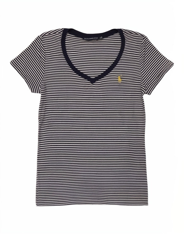 Ralph Lauren Dame T-Shirt Top UK 14 Stor Marineblå Stribet Nautical