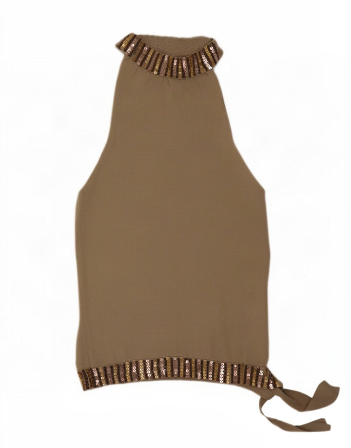 Zara Damen Neckholder-Top UK 12 Mittelgrauer Rayon