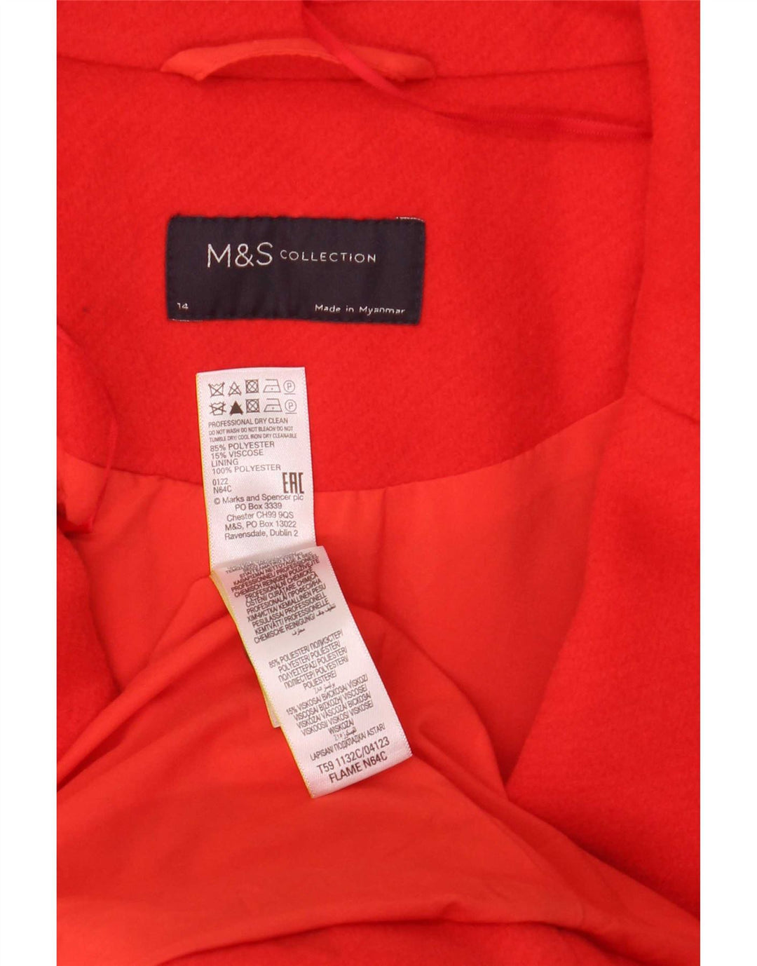 Marks & Spencer Womens Overcoat UK 14 Large Red Polyester