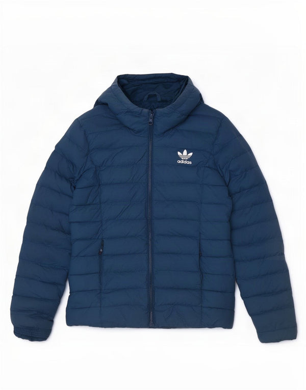 Adidas Womens Hooded Padded Jacket UK 10 Small Navy Blue Nylon