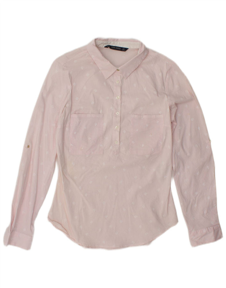 Zara Womens Long Sleeve Pullover Shirt UK 12 Medium Pink Paisley Cotton