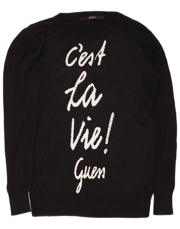 Guess Womens Graphic Oversized Crew Neck Jumper Sweater UK 6 XS Black