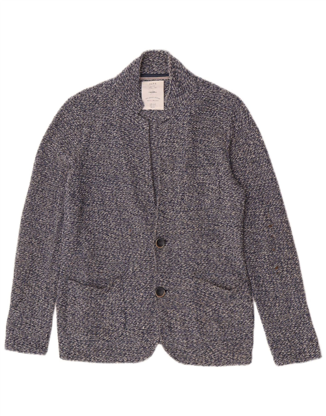Zara Boys Knit 2 Button Blazer Jacket 13-14 Years Blue Flecked Cotton