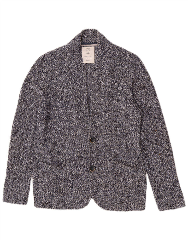 Zara Boys Knit 2 Button Blazer Jacket 13-14 Years Blue Flecked Cotton