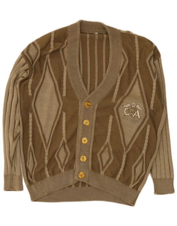 Męski sweter rozpinany z grafiką w stylu vintage XL, brązowy, argyle/diamentowa bawełna
