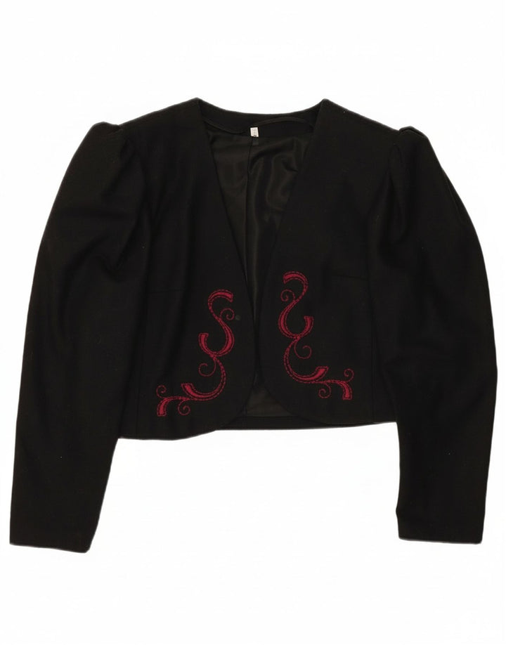 Vintage Womens Crop Blazer Jacket EU 40 Medium Black Polyester