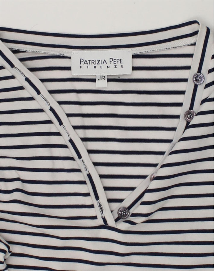 PATRIZIA PEPE Girls Top Long Sleeve 9-10 Years White Striped Nautical | Vintage Patrizia Pepe | Thrift | Second-Hand Patrizia Pepe | Used Clothing | Messina Hembry 
