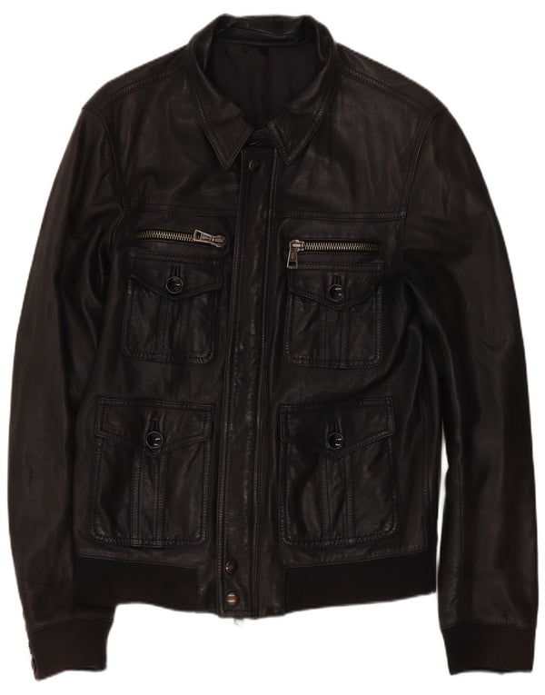 Vintage Mens Leather Jacket IT 50 Medium Black