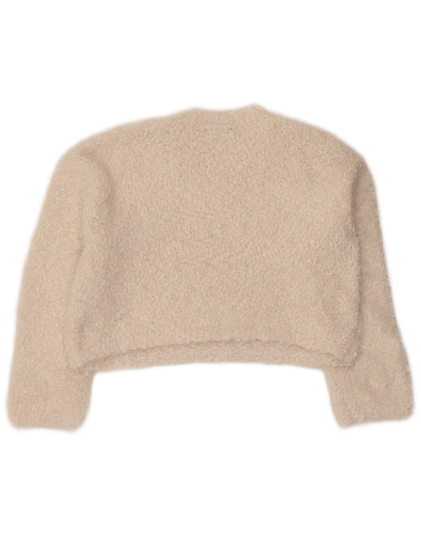 Zara Pull court surdimensionné à col rond pour femme UK 10 Petit Blanc cassé