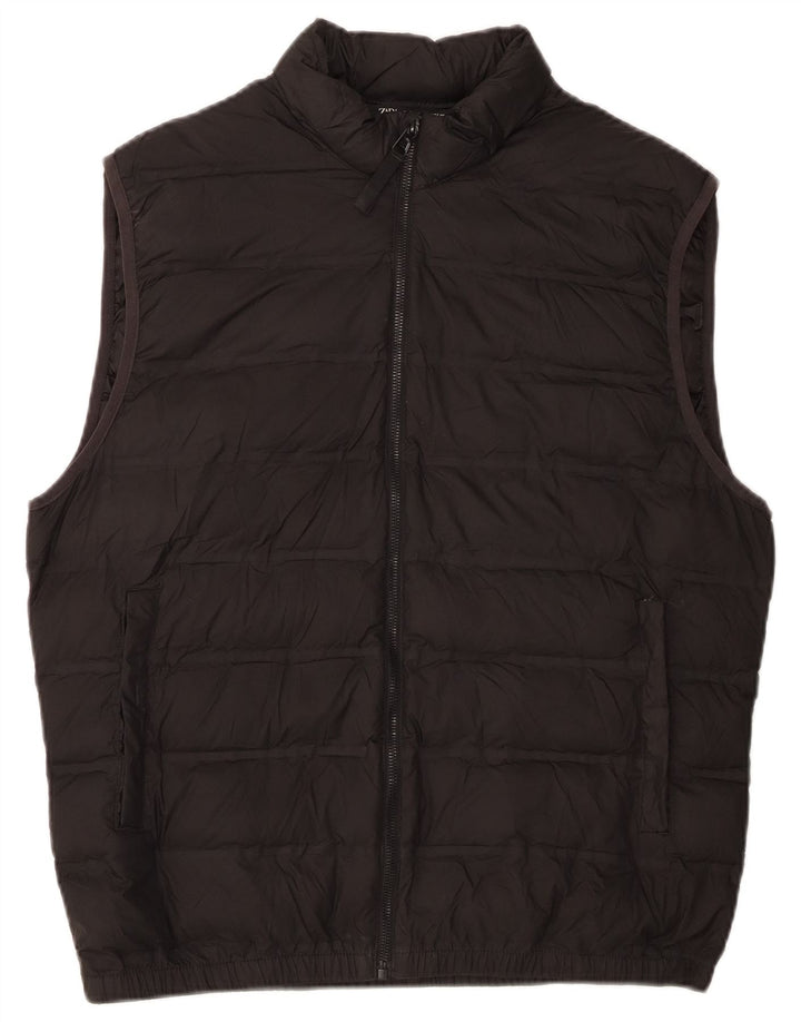 Zara Womens Polstret Gilet UK 16 Large Black Polyester