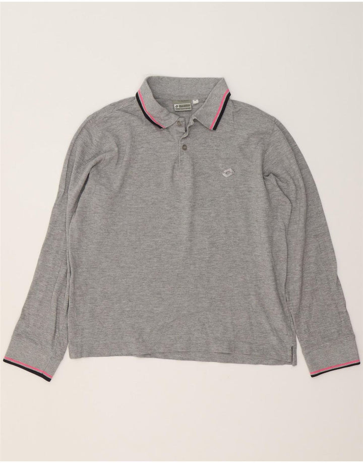 LOTTO Mens Long Sleeve Polo Shirt Medium Grey Cotton