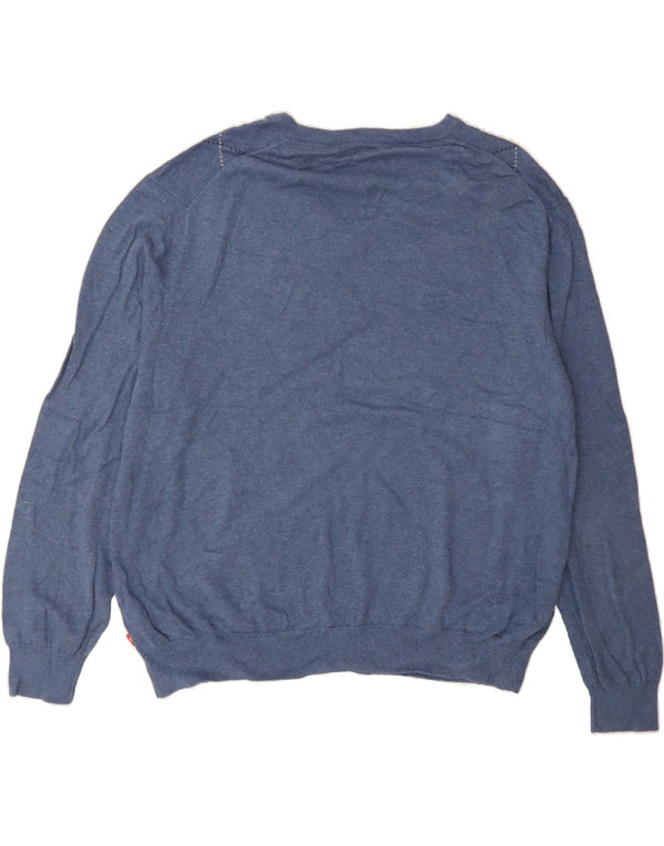IZOD Mens V-Neck Jumper Sweater 2XL Blue Argyle/Diamond Cotton