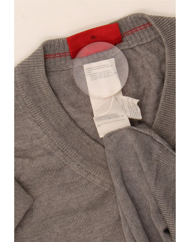 Hugo Boss Mens V-Neck Jumper Sweater XL Grey Wool
