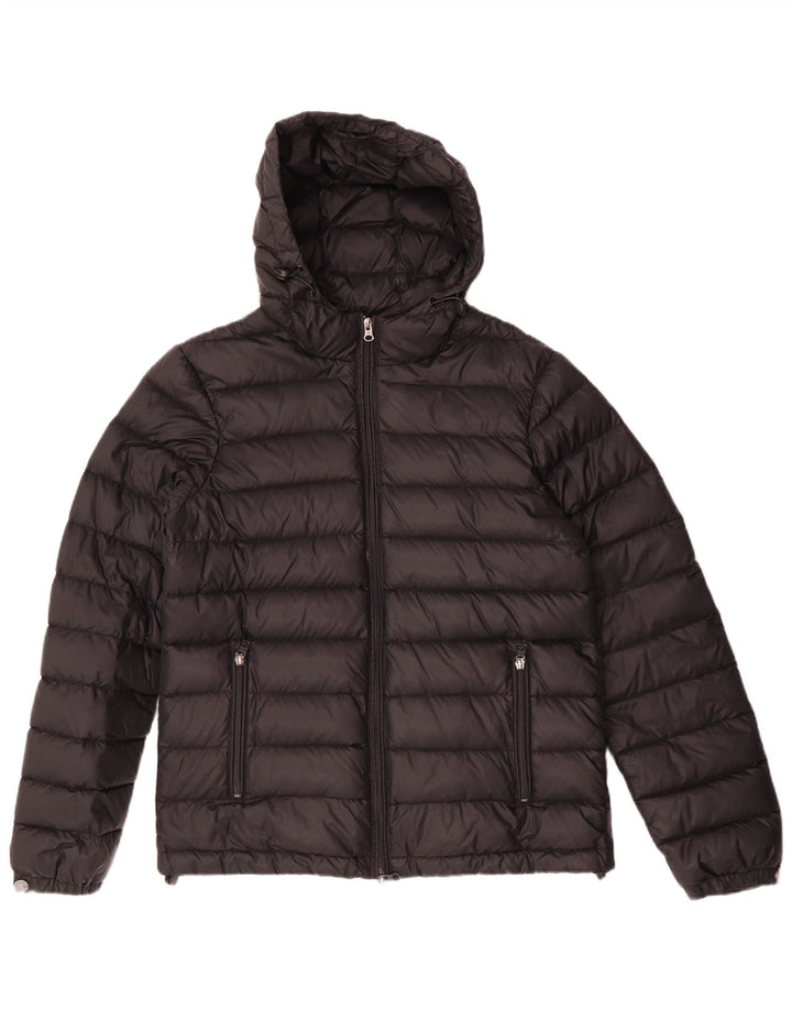 ARMANI JEANS Womens Hooded Padded Jacket UK 14 Medium Black Polyamide