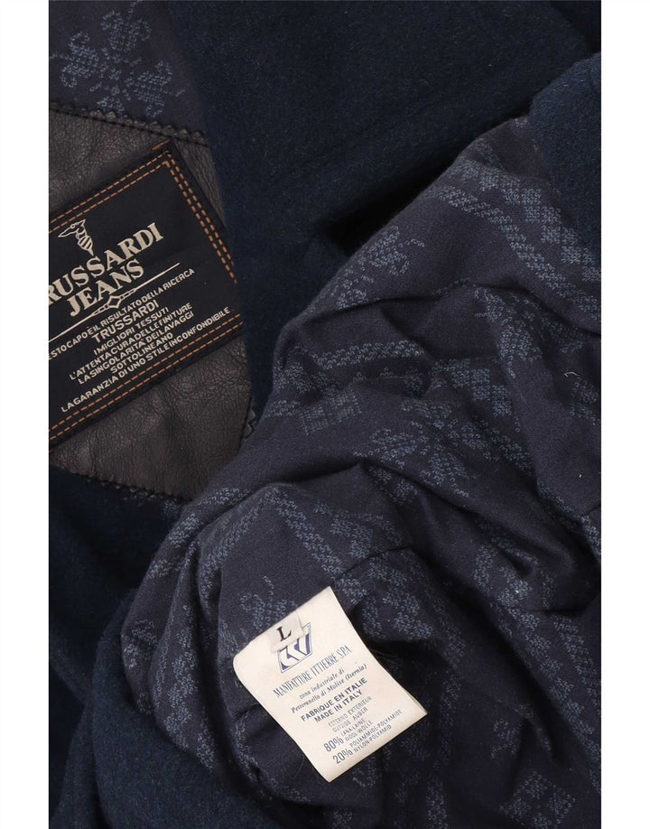 Trussardi Jeans Mens Overcoat UK 40 Large Navy Blue Wool