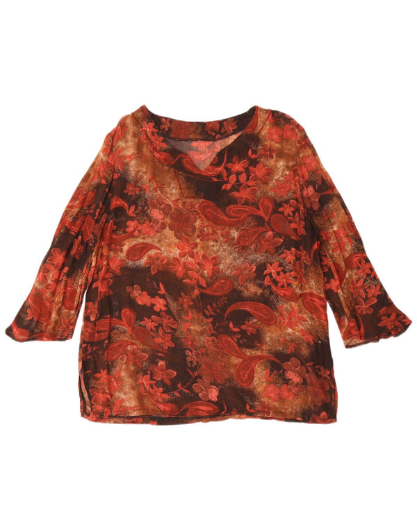 Top cu tunică vintage pentru femei cu mâneci 3/4 UK 14 Medium Brown Paisley