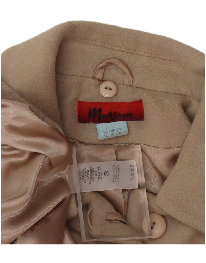 MONSOON Dame Overfrakke UK 12 Medium Beige Uld