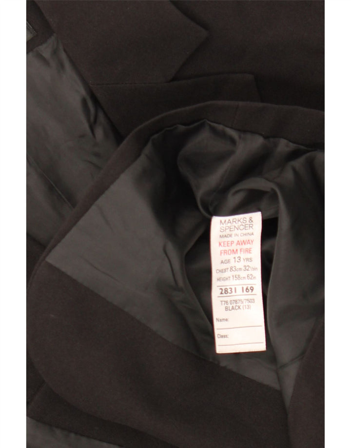 MARKS & SPENCER Girls 2 Button Blazer Jacket 12-13 Years Black Polyester