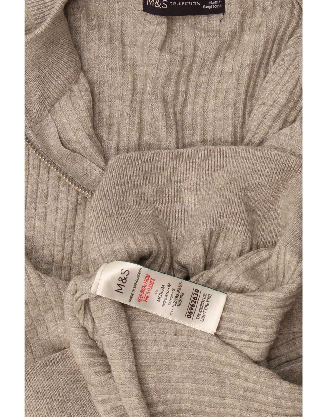 Marks & Spencer Pull Col Zippé Homme Gris Moyen Viscose