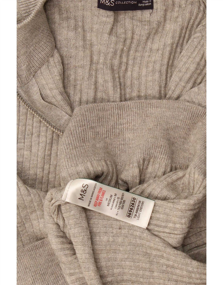 Marks & Spencer Pull Col Zippé Homme Gris Moyen Viscose