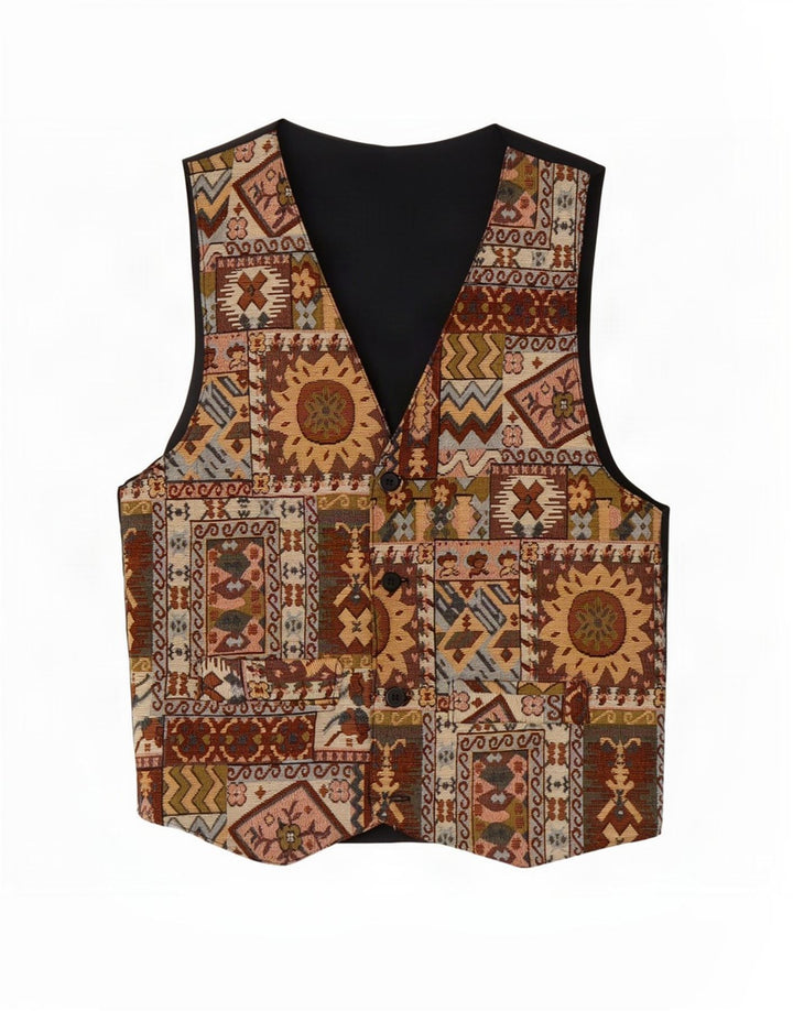 Gilet homme vintage Polyester géométrique marron moyen