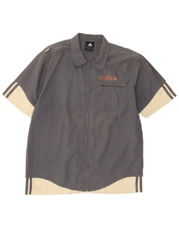 Maglia a maniche corte da uomo Adidas in poliestere color block grigio medio