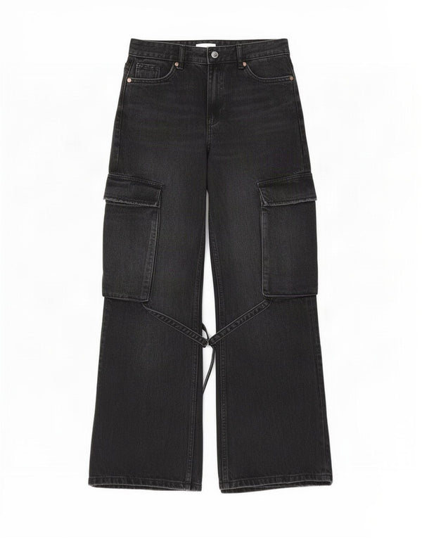 Zara Damen Cargo-Jeans mit weitem Bein, EU 34, 2XS, W24, L31, Grau