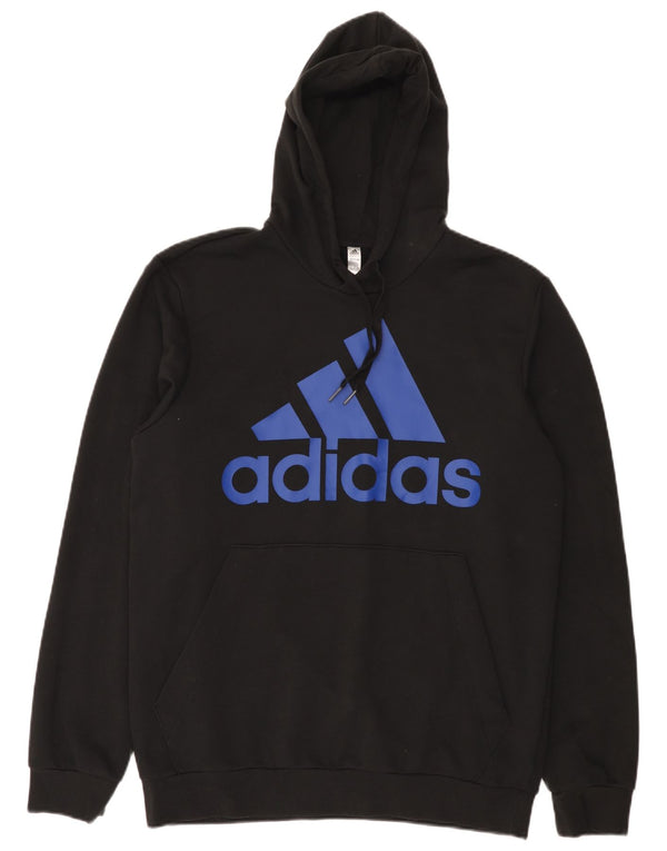 Adidas Mens Graphic Hoodie Jumper UK 44/46 Large Black Cotton