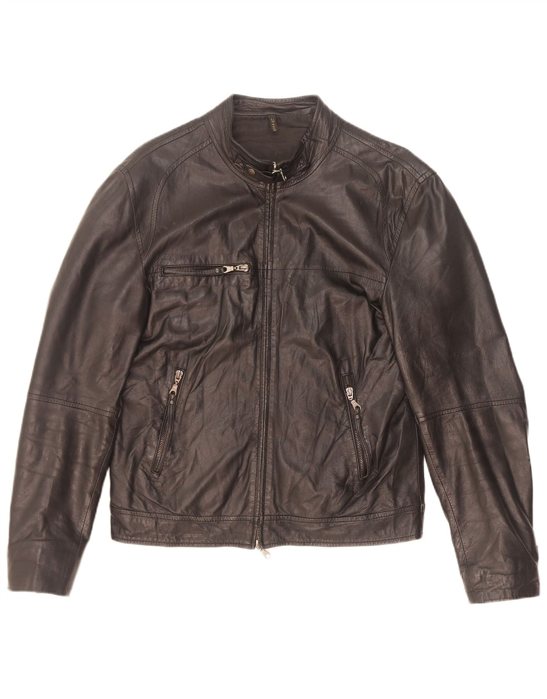Vintage hombres cuero biker chaqueta IT 46 pequeño negro