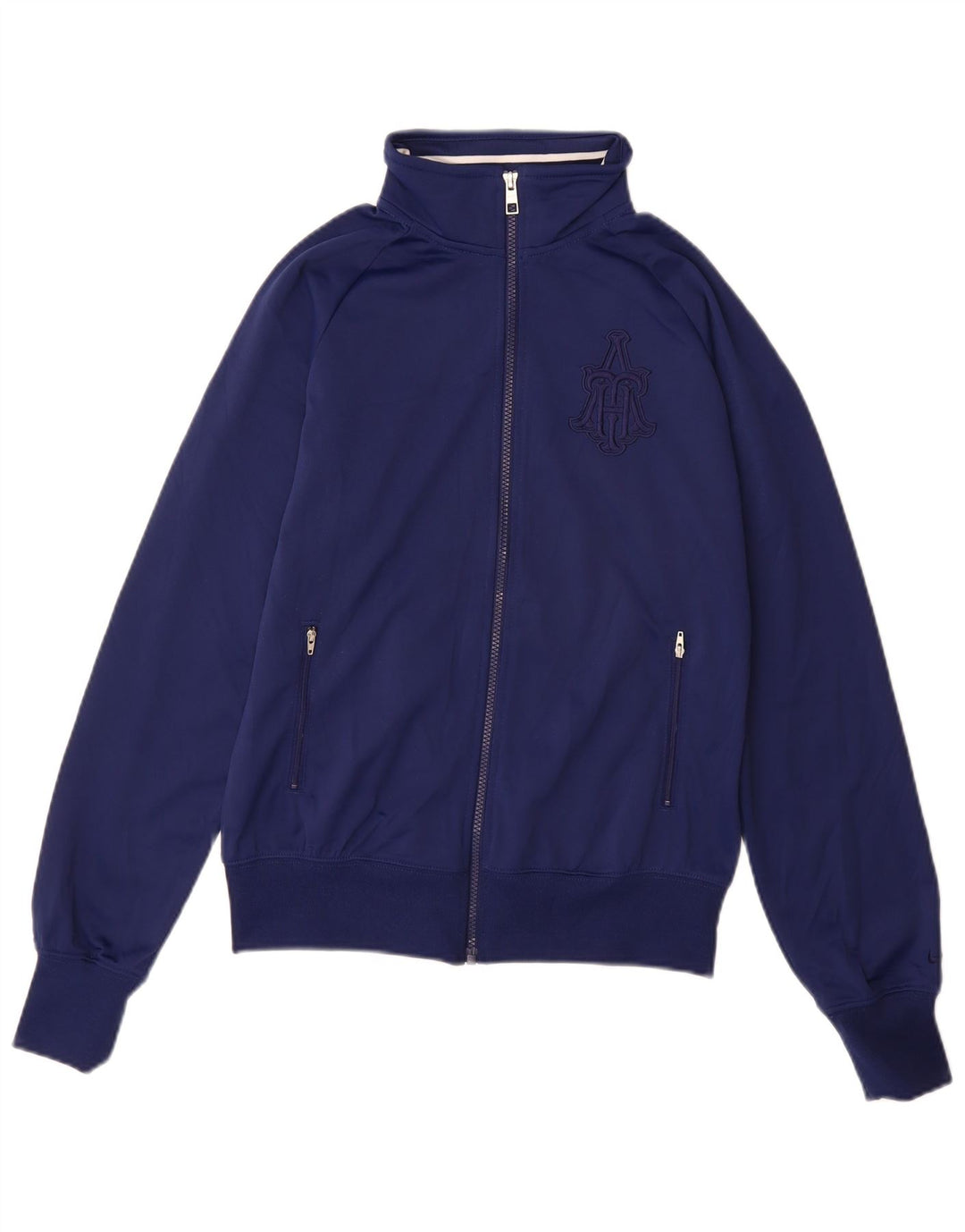 NIKE Womens Graphic Tracksuit Top Jacket UK 14 Medium Navy Blue Polyester