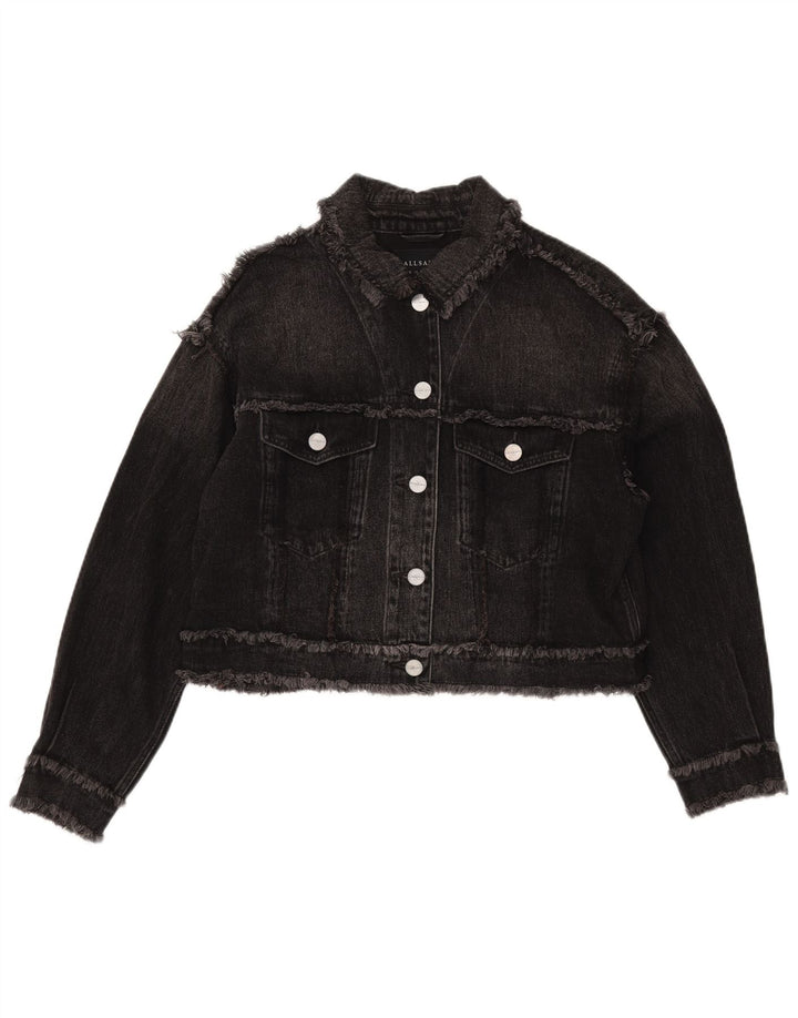 All Saints Womens Crop Oversized Denim Jacket UK 10 Small Black Cotton
