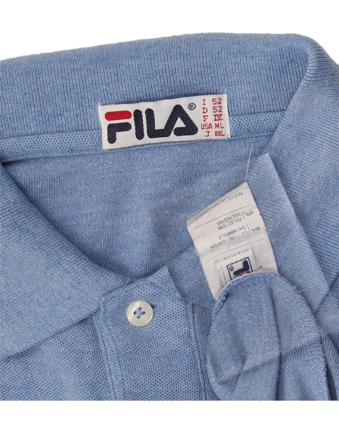 FILA Mens Long Sleeve Polo Shirt Medium Blue Cotton Vintage Fila and Second-Hand Fila from Messina Hembry 