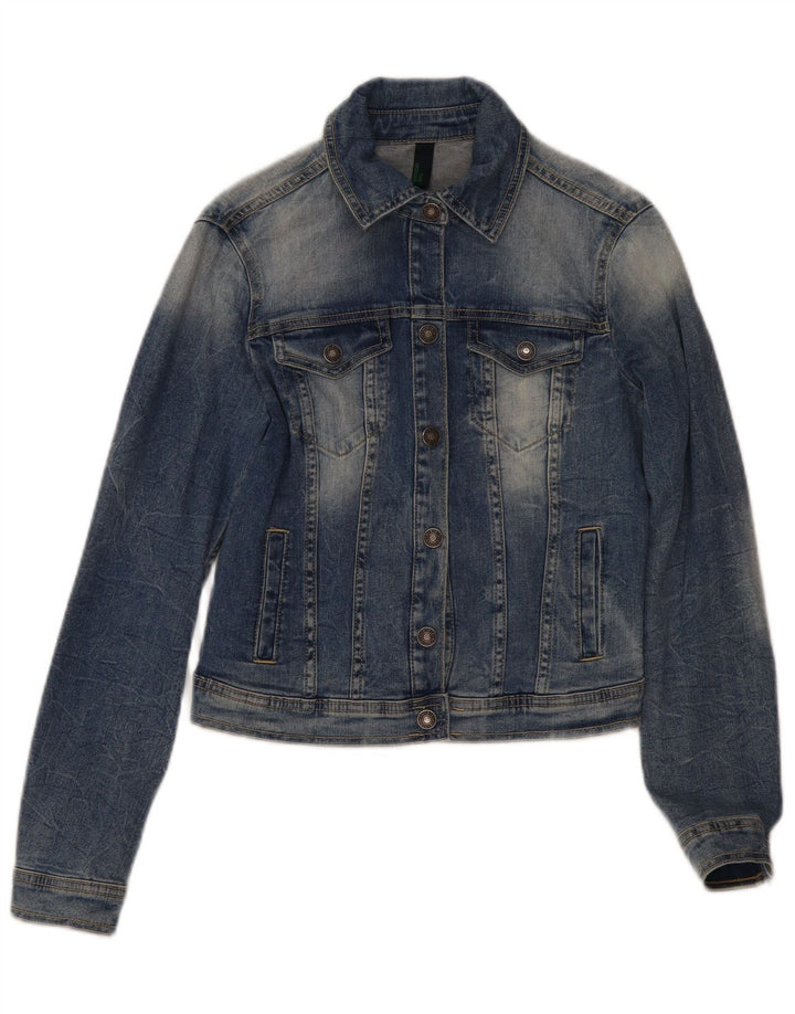 Benetton Womens Crop Denim Jacket UK 10 Small Blue Cotton