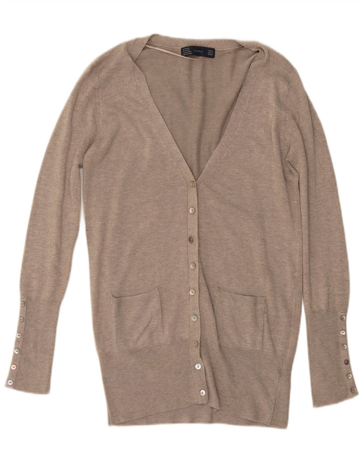 ZARA Womens Cardigan Sweater UK 14 Medium Beige Rayon