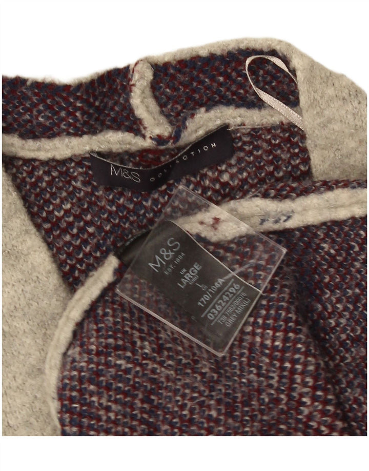 Marks & Spencer Womens Longline Cardigan Sweater UK 16 Large Grey Check