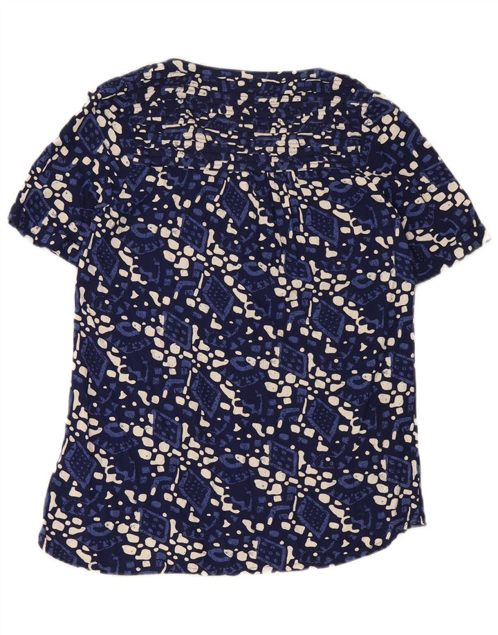 FAT FACE Womens Blouse Top UK 8 Small Blue Geometric Cotton