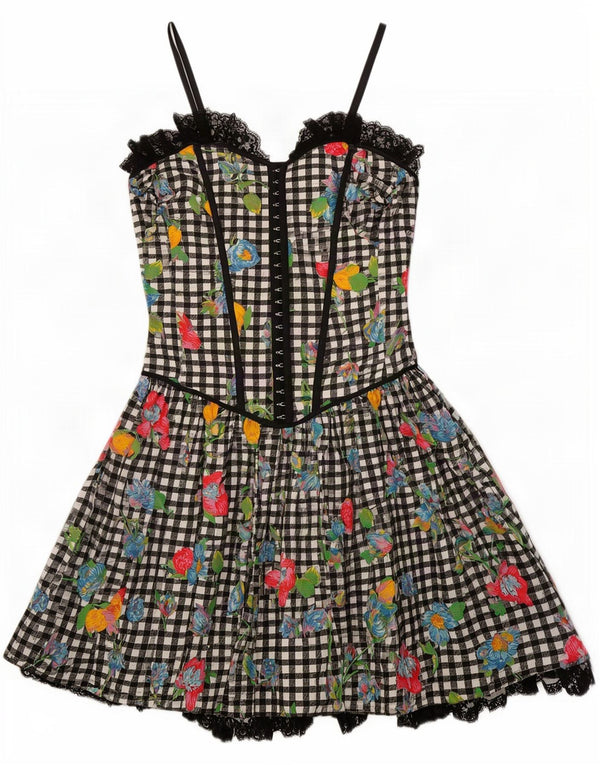 Hopfner Damen Korsettkleid EU 38 Small Schwarz geblümt Baumwolle