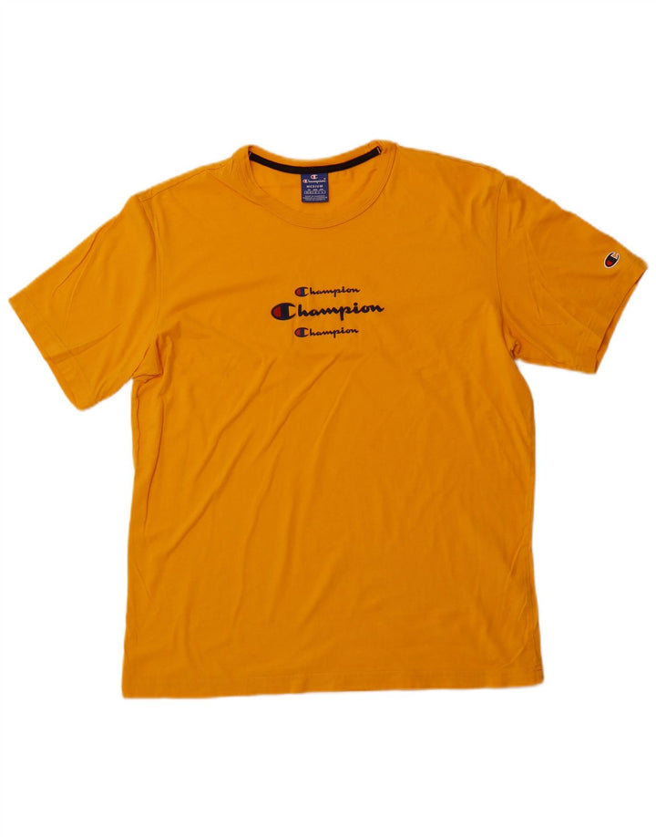 CHAMPION Herre Grafisk T-Shirt Top Medium Gul