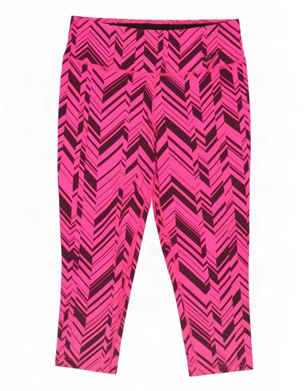 Nike Womens Dri Fit Capri Leggings UK 14 Medium Pink Geometric Nylon